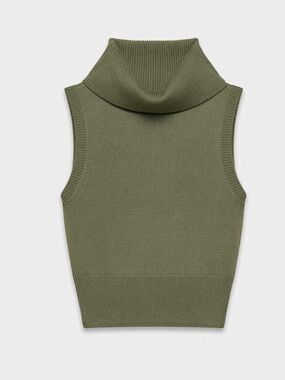 Aritzia Wilfred Olive Ribbed Sleeveless Turtleneck Sweater